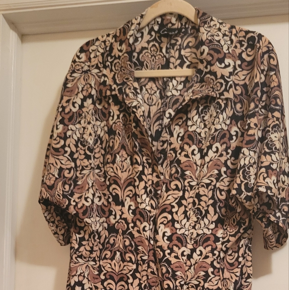 Connected Apparel Maxi Dress . Brown Damask Print .Size 14
